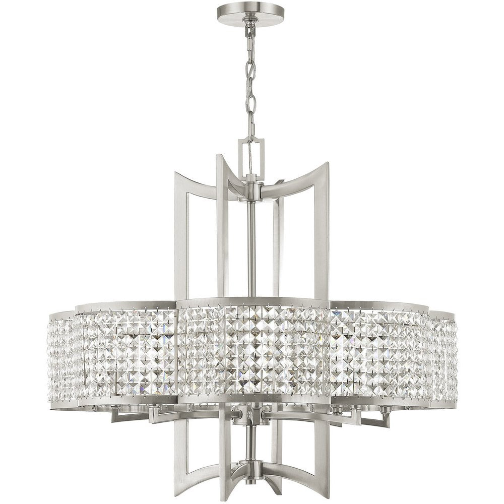 Nickel Eight Light Metal Dimmable Chandelier With Shades