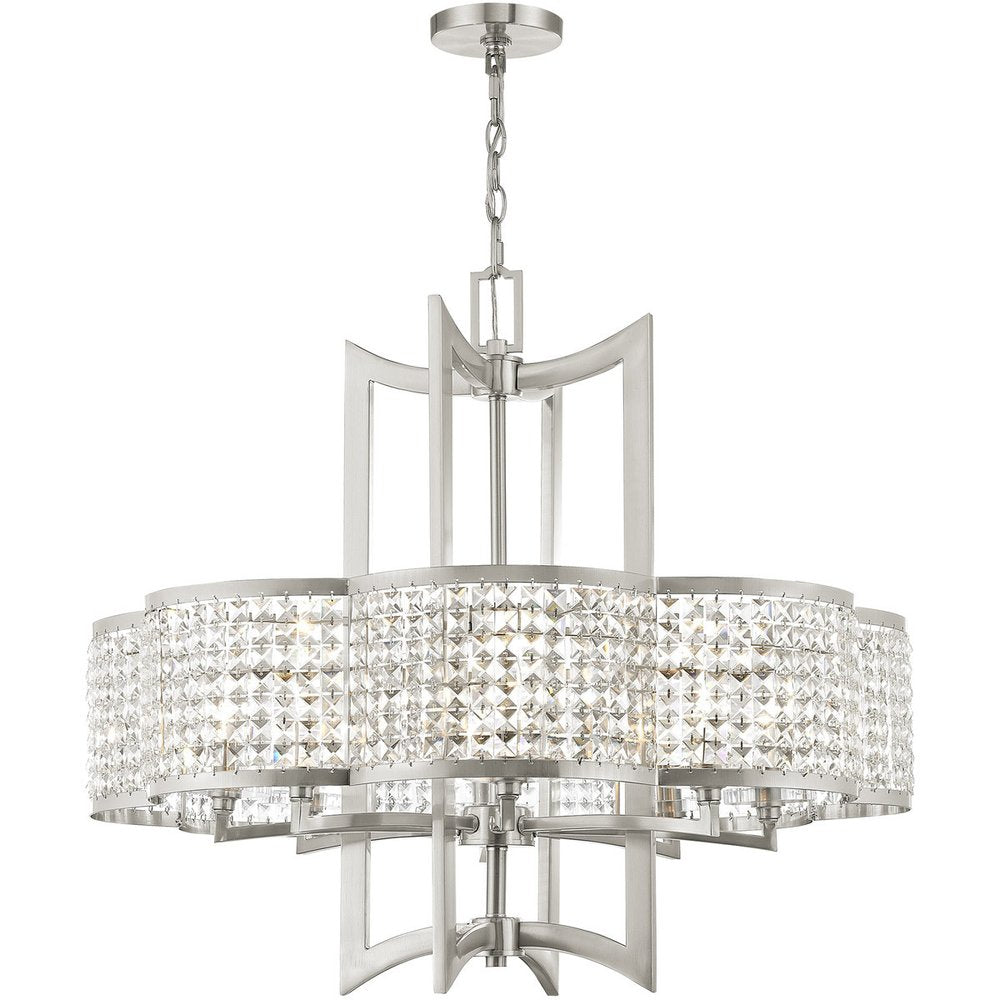 Nickel Eight Light Metal Dimmable Chandelier With Shades
