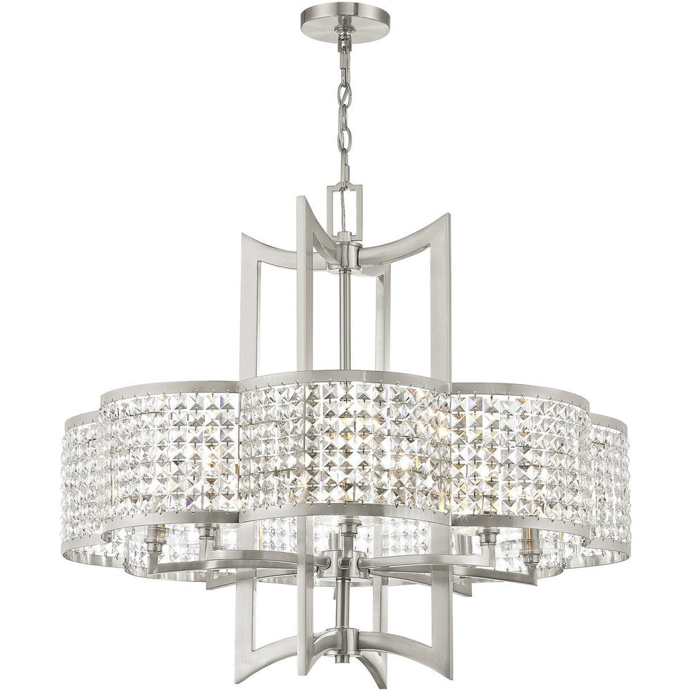 Nickel Eight Light Metal Dimmable Chandelier With Shades