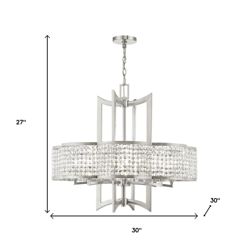 Nickel Eight Light Metal Dimmable Chandelier With Shades