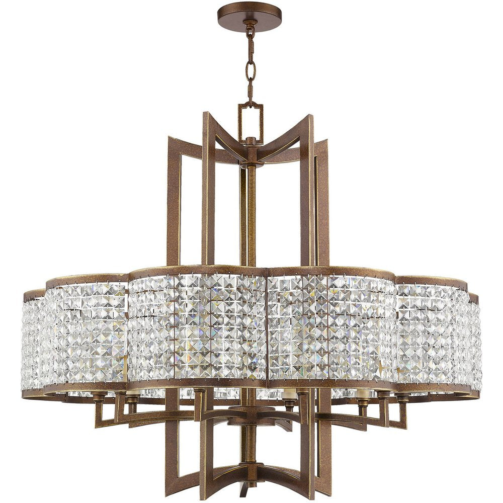 Bronze Ten Light Metal Dimmable Chandelier With Shades
