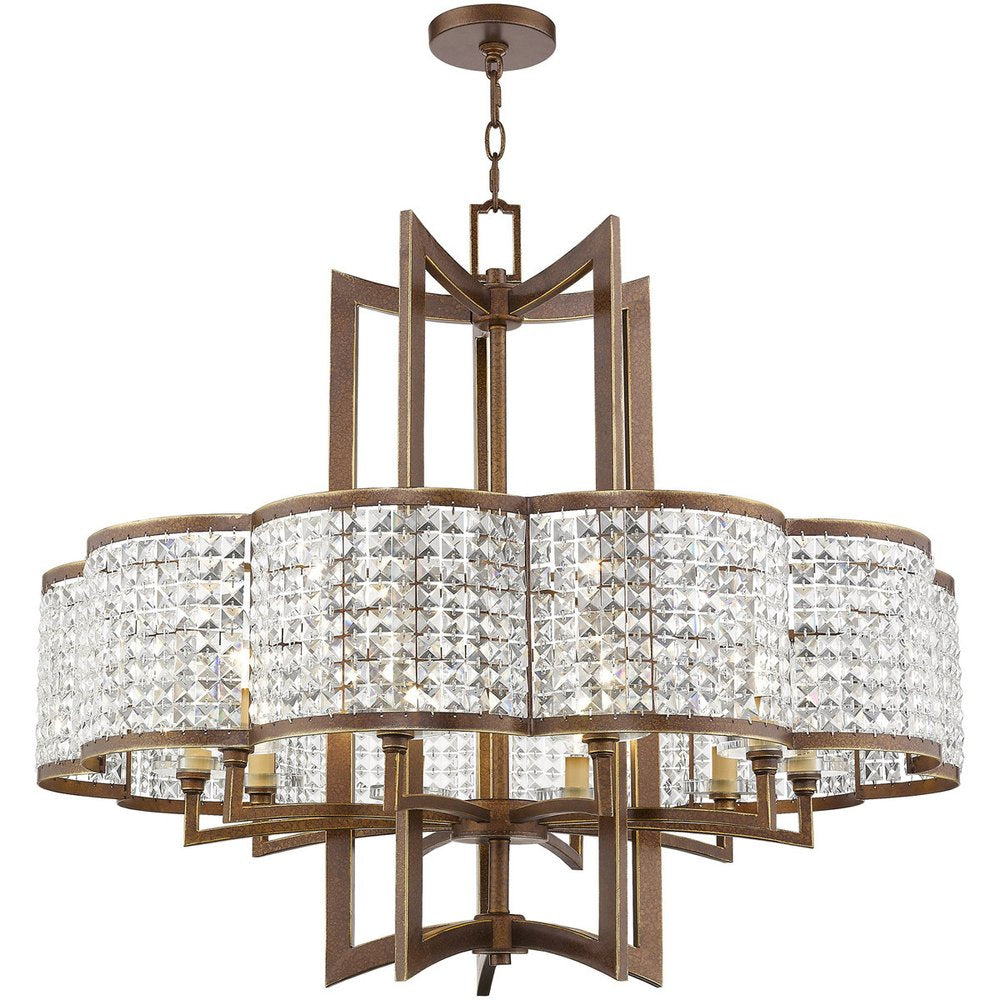 Bronze Ten Light Metal Dimmable Chandelier With Shades