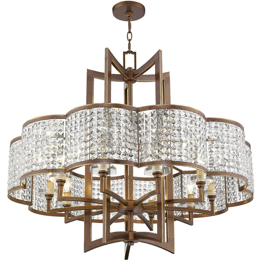 Bronze Ten Light Metal Dimmable Chandelier With Shades