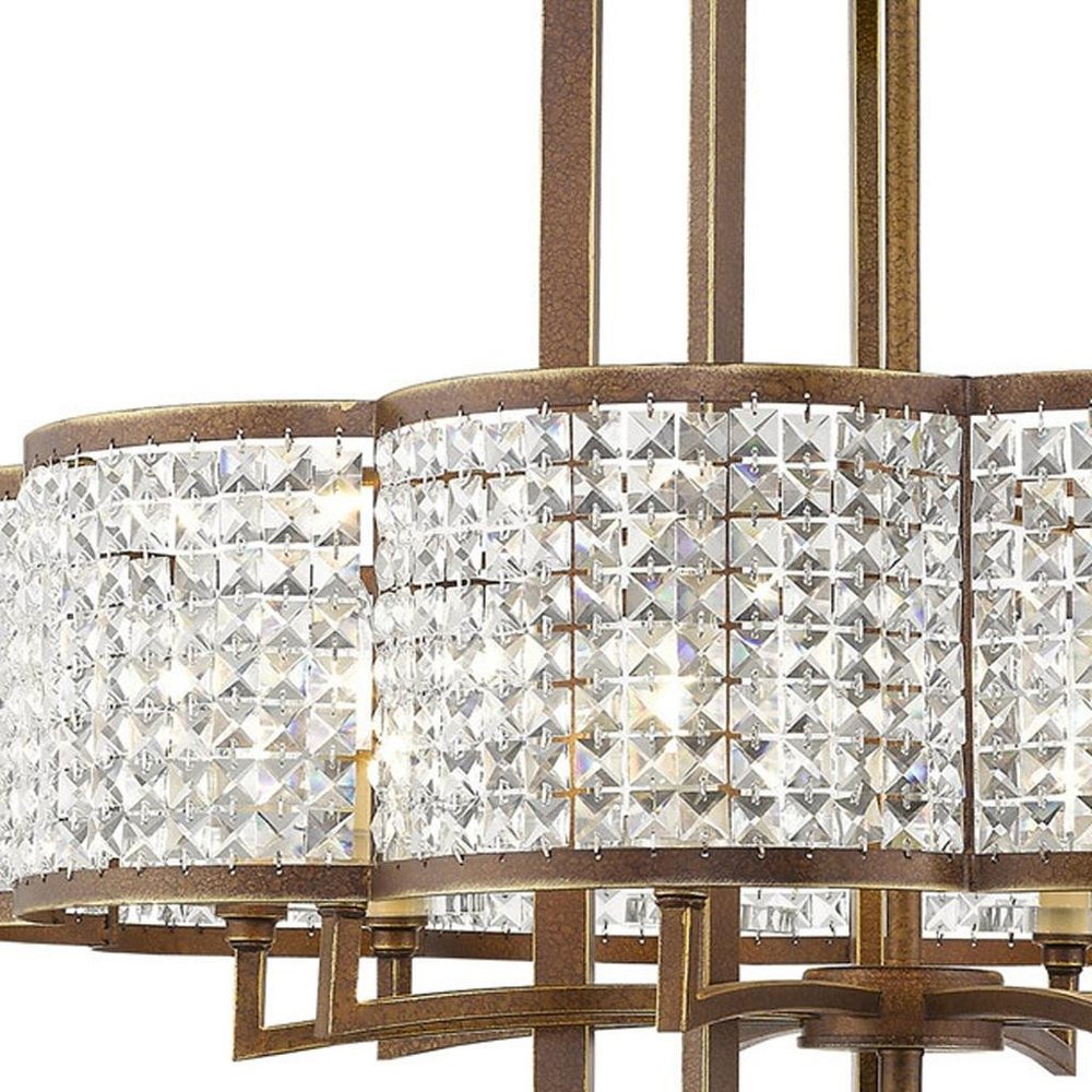 Bronze Ten Light Metal Dimmable Chandelier With Shades