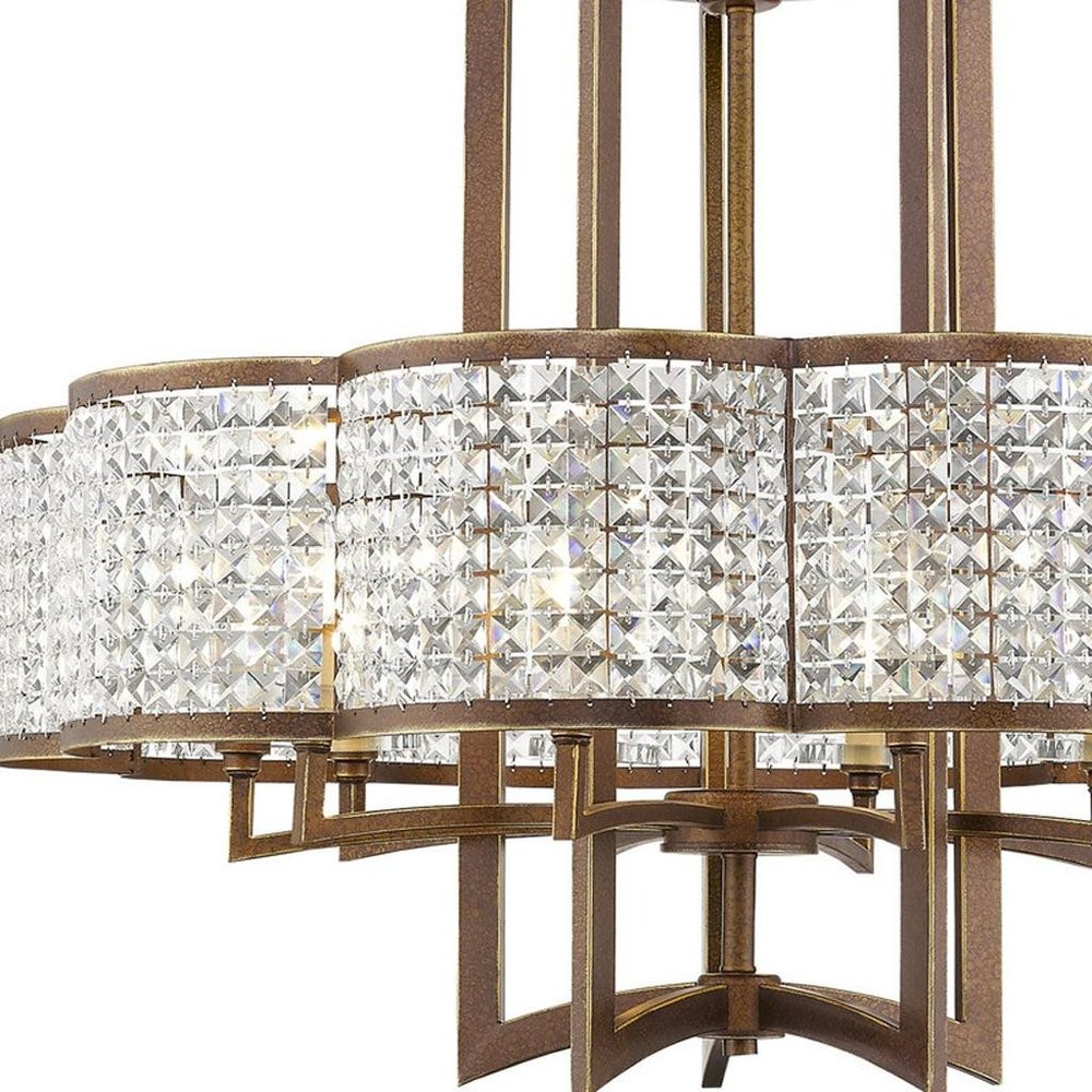 Bronze Ten Light Metal Dimmable Chandelier With Shades