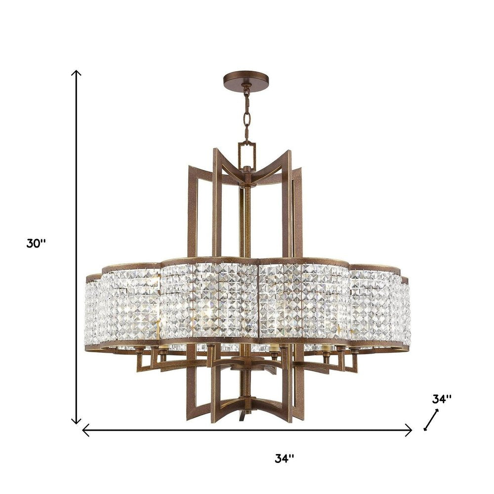 Bronze Ten Light Metal Dimmable Chandelier With Shades
