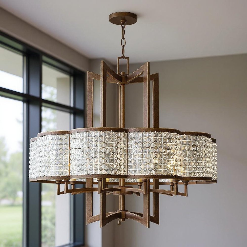 Bronze Ten Light Metal Dimmable Chandelier With Shades
