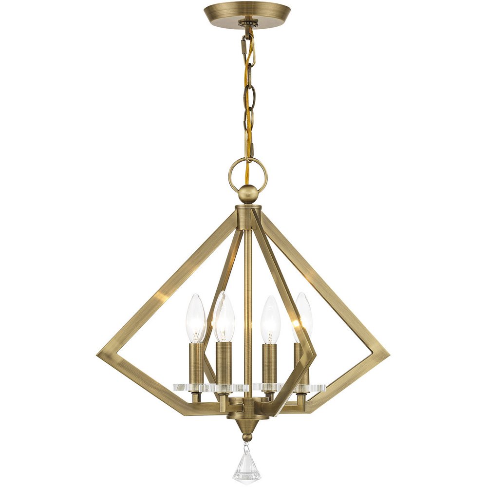 Antiqued Brass Four Light Metal Dimmable Chandelier With Shades