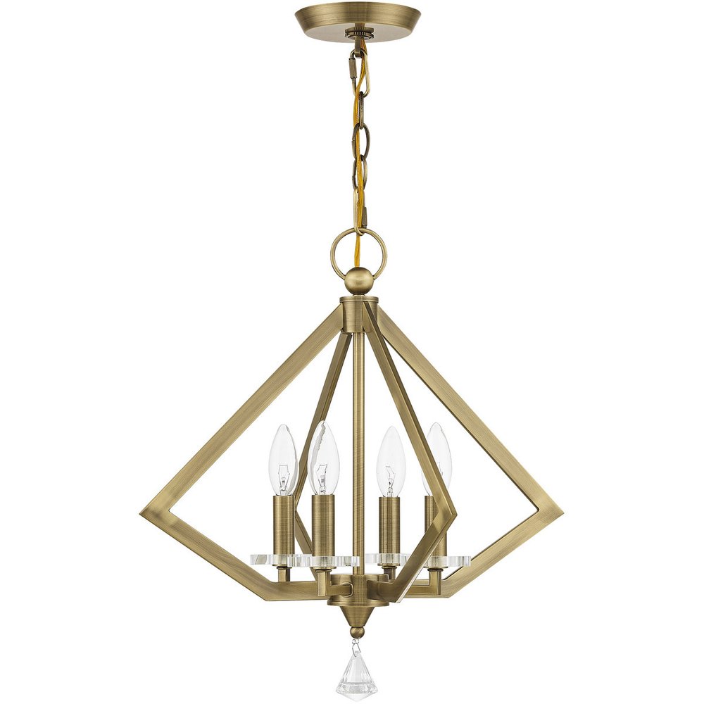 Antiqued Brass Four Light Metal Dimmable Chandelier With Shades