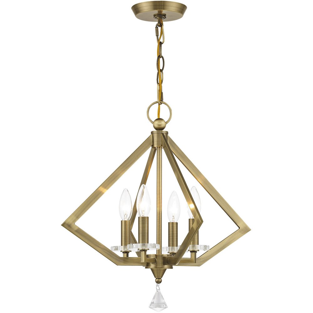 Antiqued Brass Four Light Metal Dimmable Chandelier With Shades