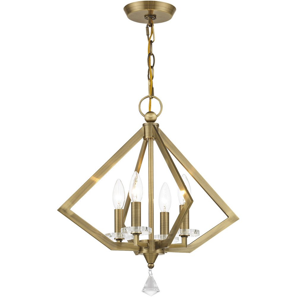 Antiqued Brass Four Light Metal Dimmable Chandelier With Shades