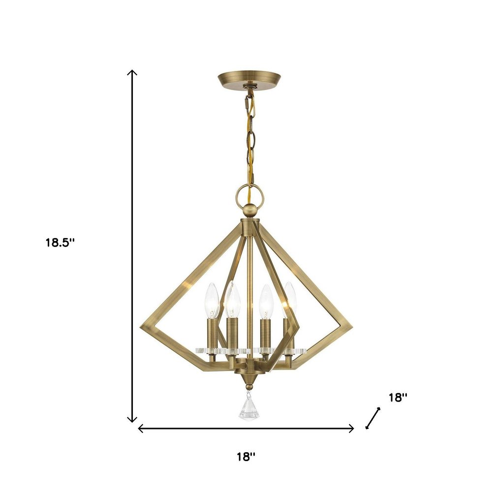 Antiqued Brass Four Light Metal Dimmable Chandelier With Shades
