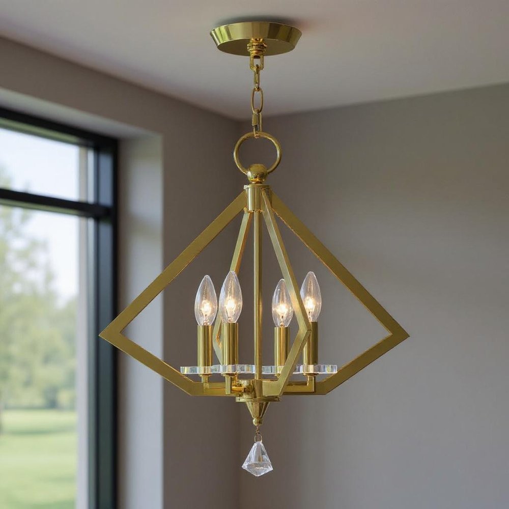 Brass Four Light Metal Dimmable Chandelier With Shades