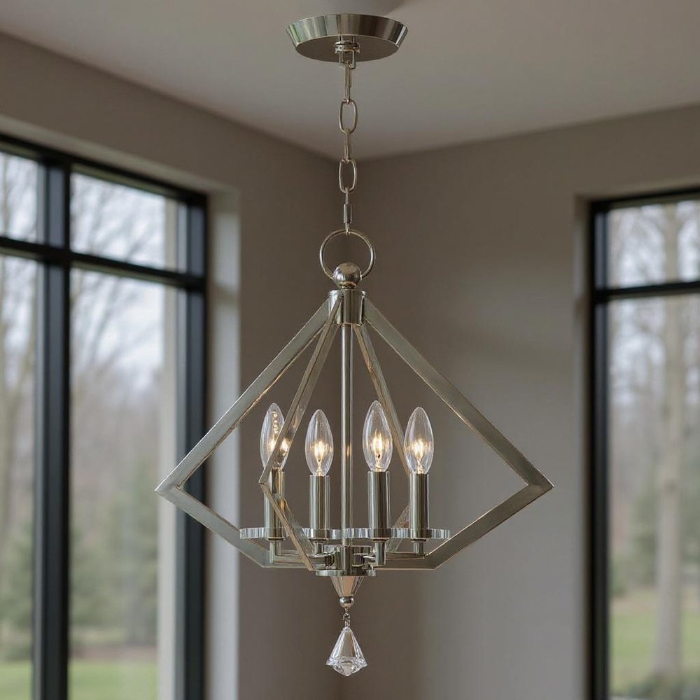 Nickel Four Light Metal Dimmable Chandelier With Shades