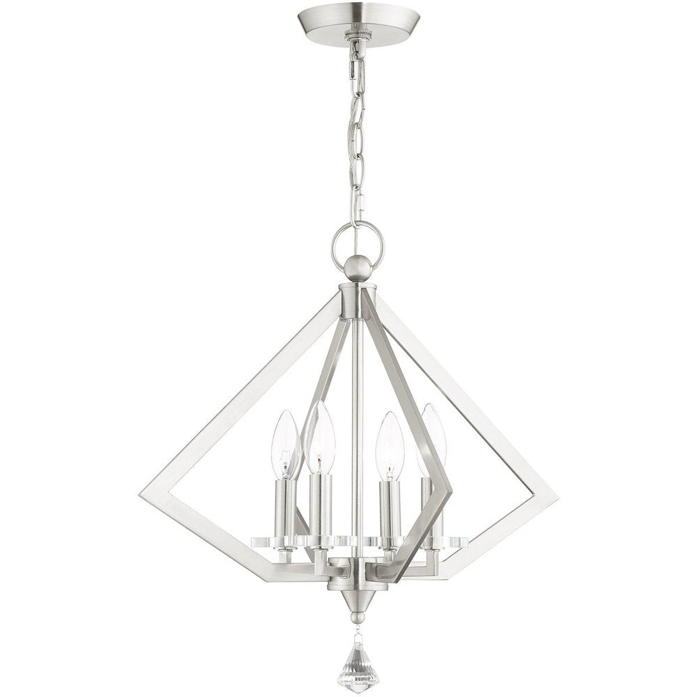 Nickel Four Light Metal Dimmable Chandelier With Shades