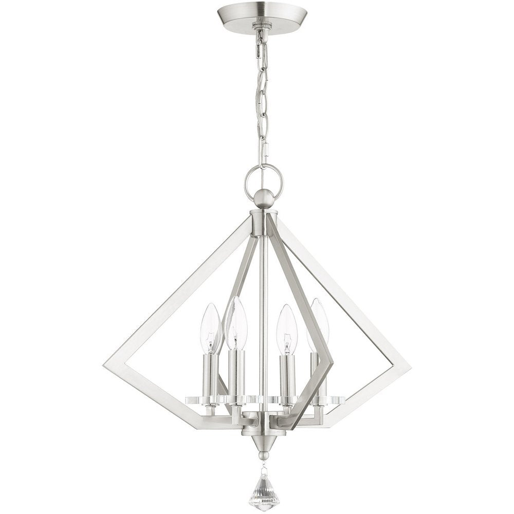 Nickel Four Light Metal Dimmable Chandelier With Shades