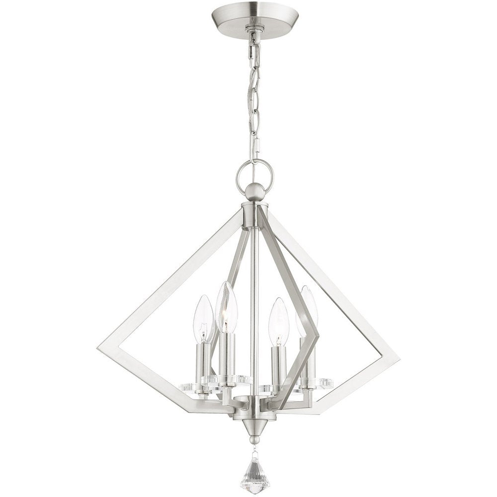 Nickel Four Light Metal Dimmable Chandelier With Shades