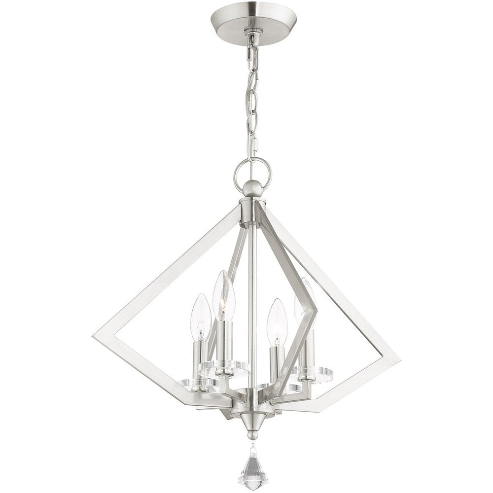 Nickel Four Light Metal Dimmable Chandelier With Shades
