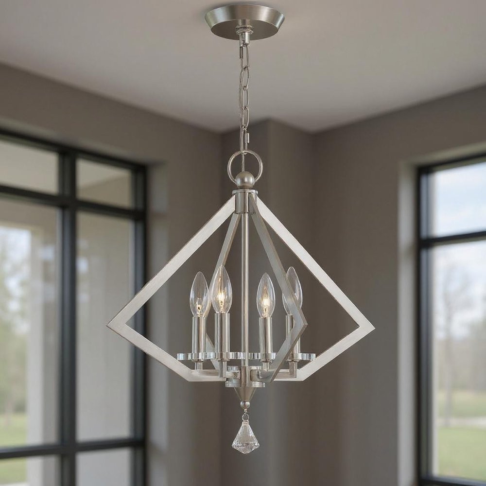Nickel Four Light Metal Dimmable Chandelier With Shades