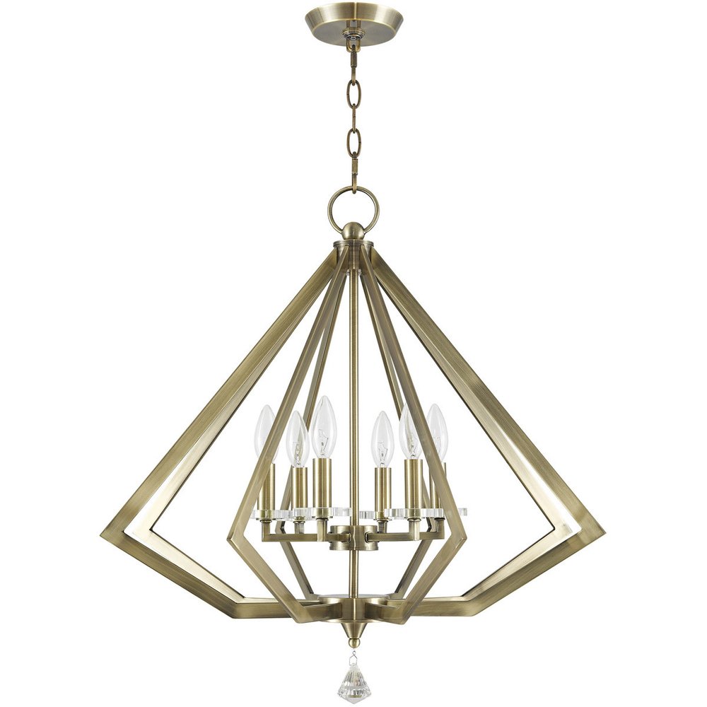 Antiqued Brass Six Light Metal Dimmable Chandelier With Shades