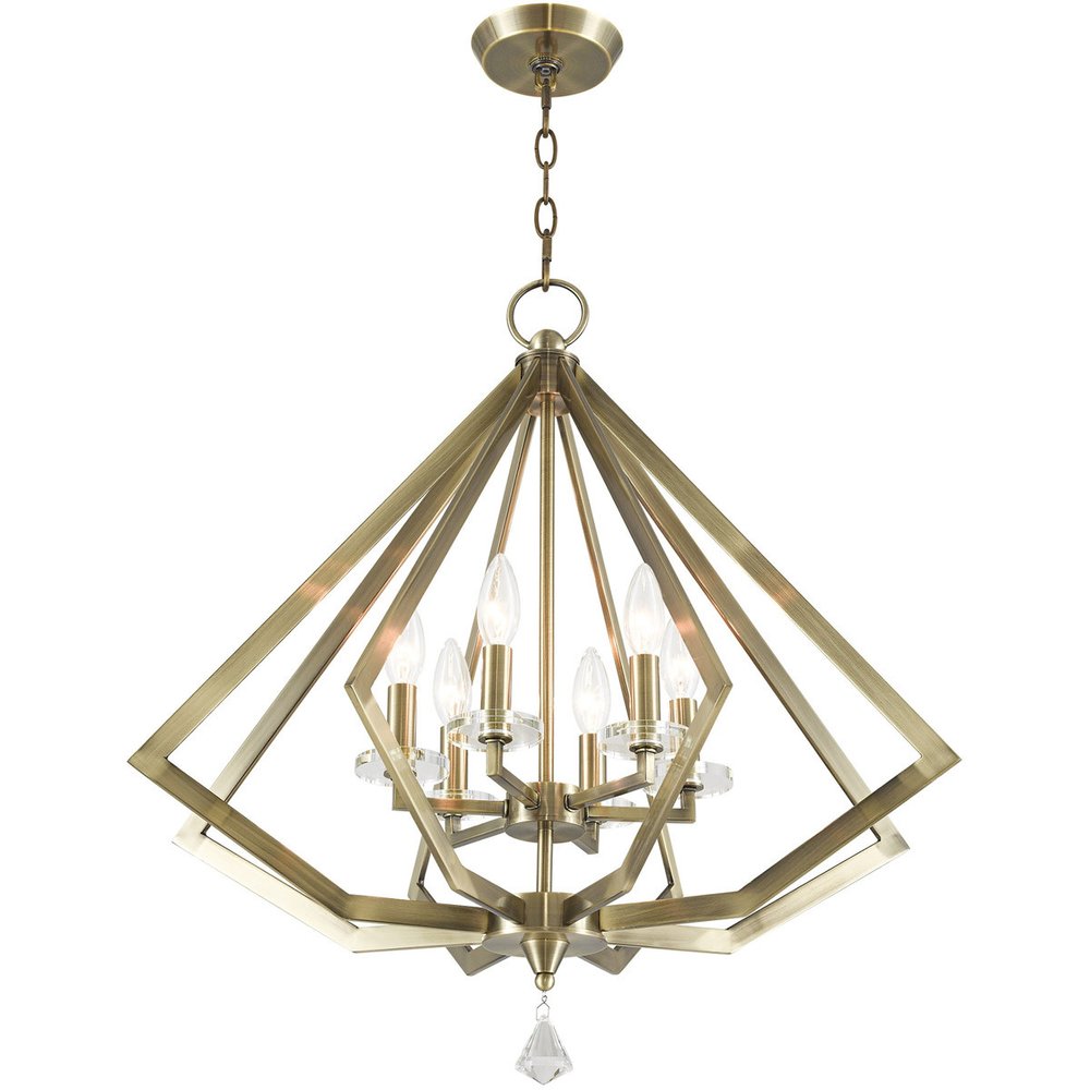 Antiqued Brass Six Light Metal Dimmable Chandelier With Shades