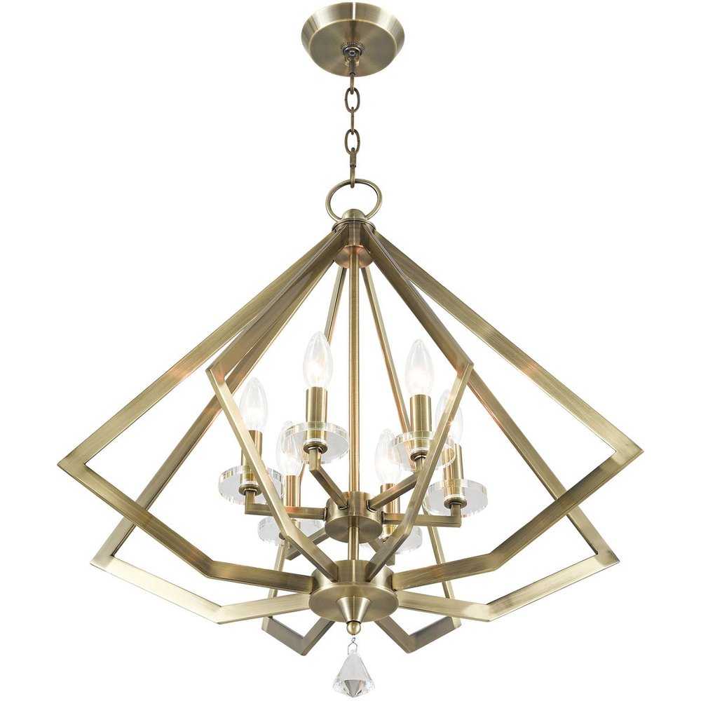 Antiqued Brass Six Light Metal Dimmable Chandelier With Shades