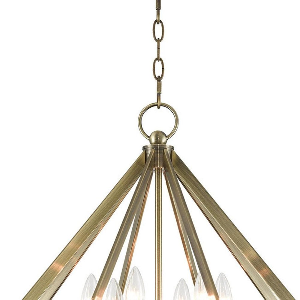 Antiqued Brass Six Light Metal Dimmable Chandelier With Shades