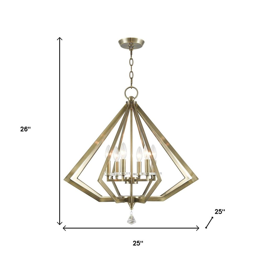 Antiqued Brass Six Light Metal Dimmable Chandelier With Shades