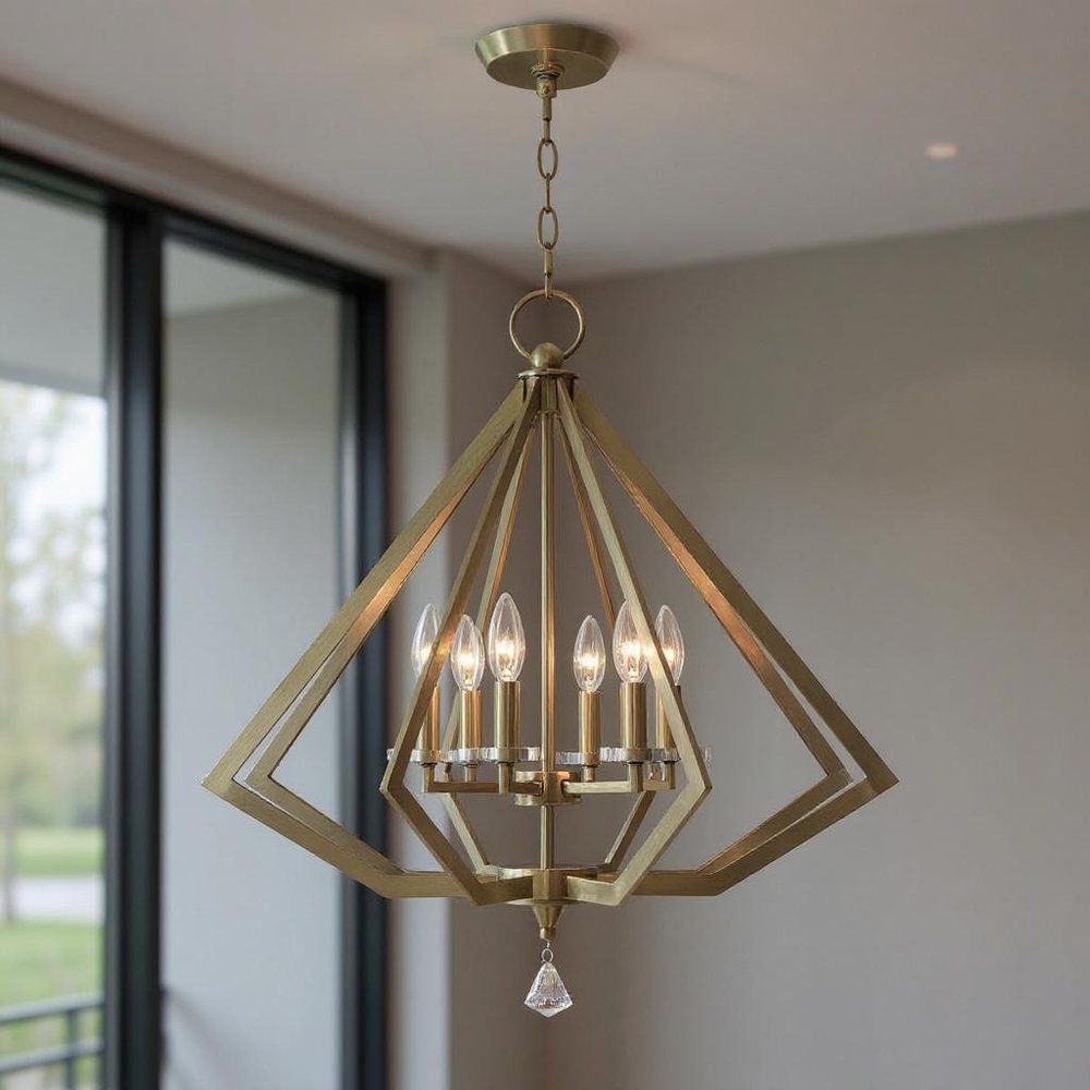Antiqued Brass Six Light Metal Dimmable Chandelier With Shades