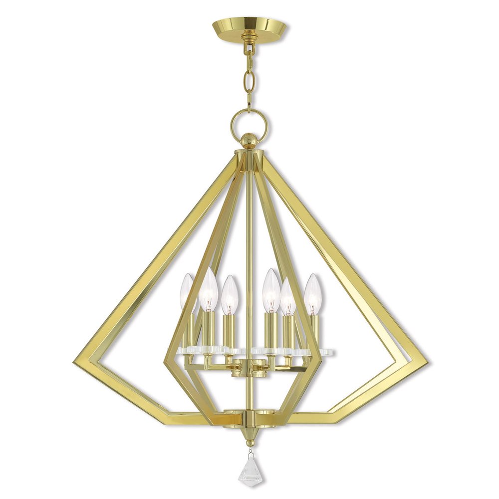 Brass Six Light Metal Dimmable Chandelier With Shades