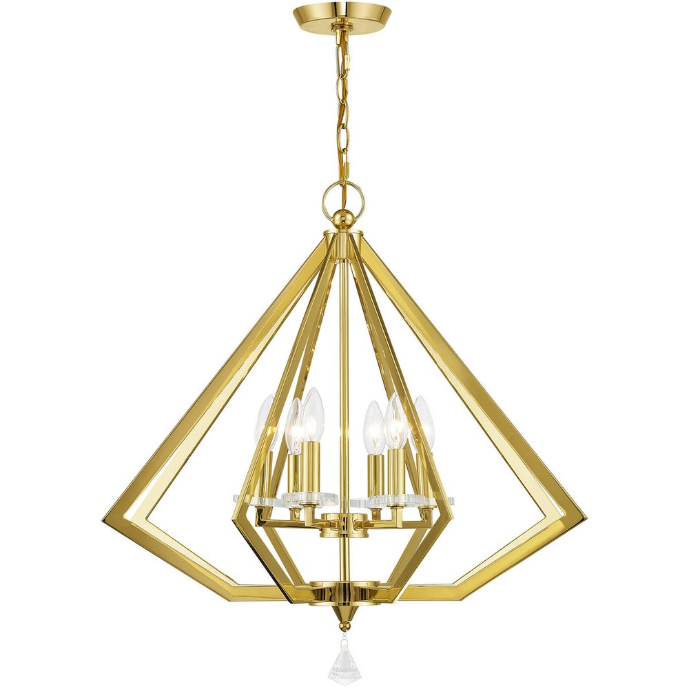 Brass Six Light Metal Dimmable Chandelier With Shades