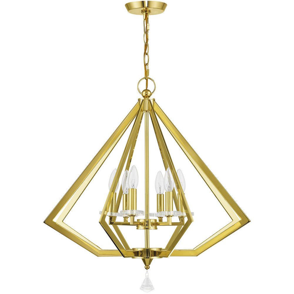 Brass Six Light Metal Dimmable Chandelier With Shades