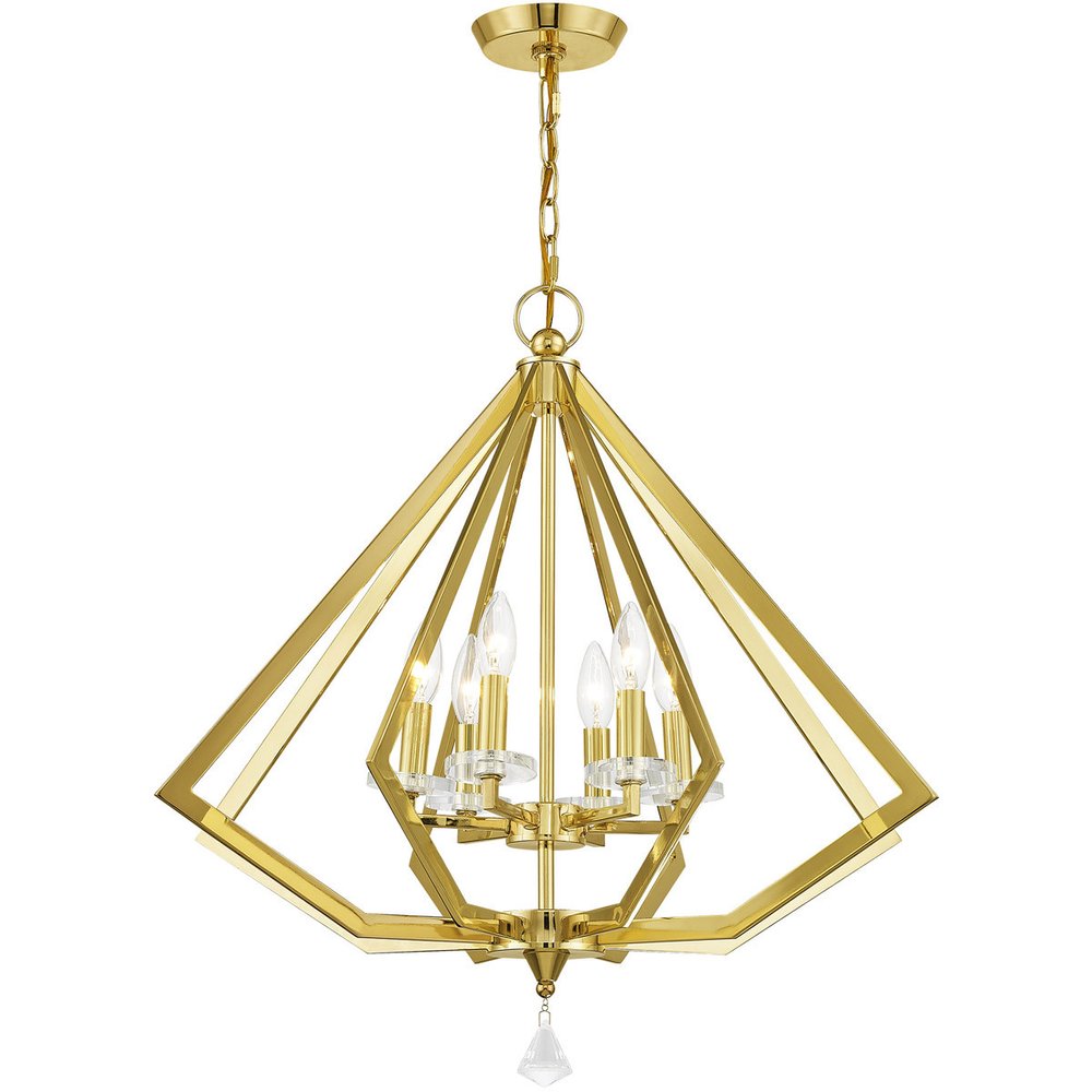 Brass Six Light Metal Dimmable Chandelier With Shades