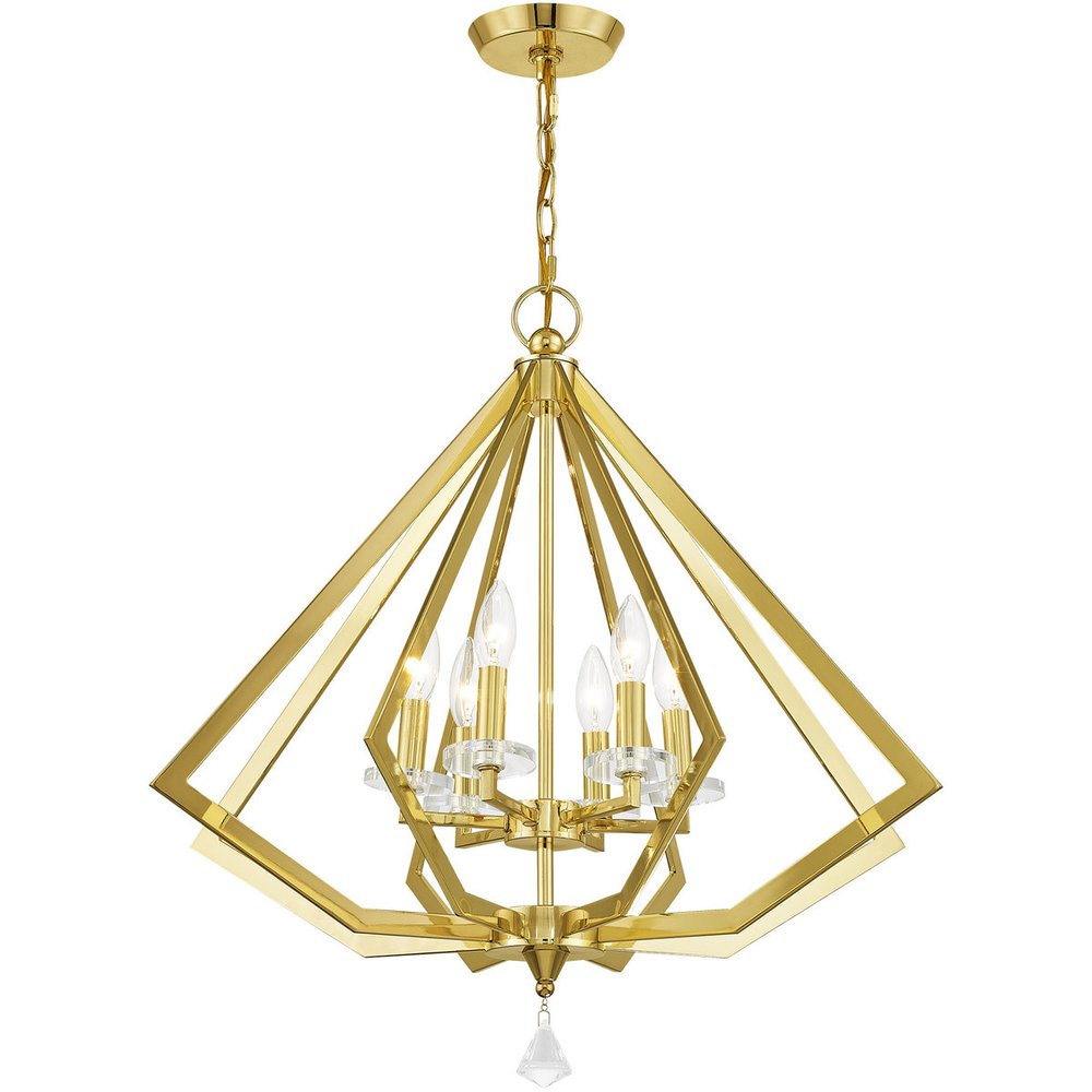 Brass Six Light Metal Dimmable Chandelier With Shades