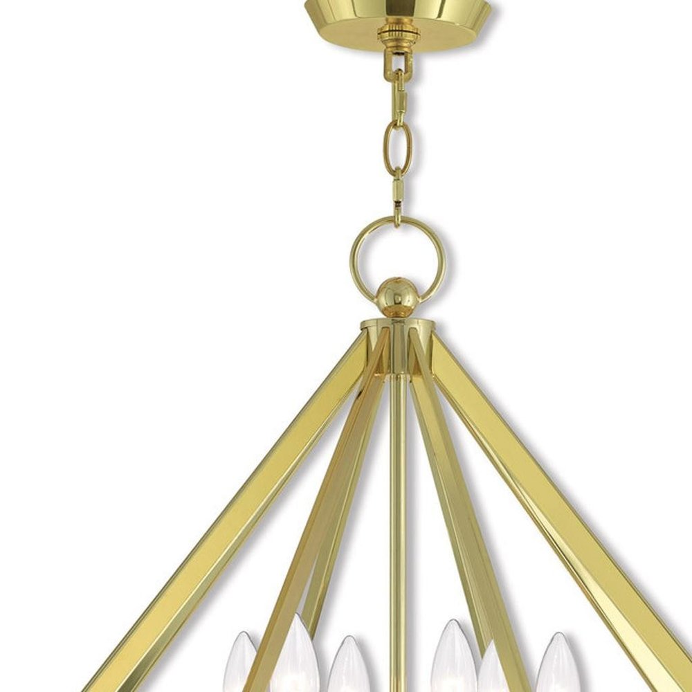 Brass Six Light Metal Dimmable Chandelier With Shades
