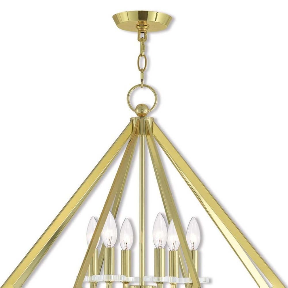 Brass Six Light Metal Dimmable Chandelier With Shades