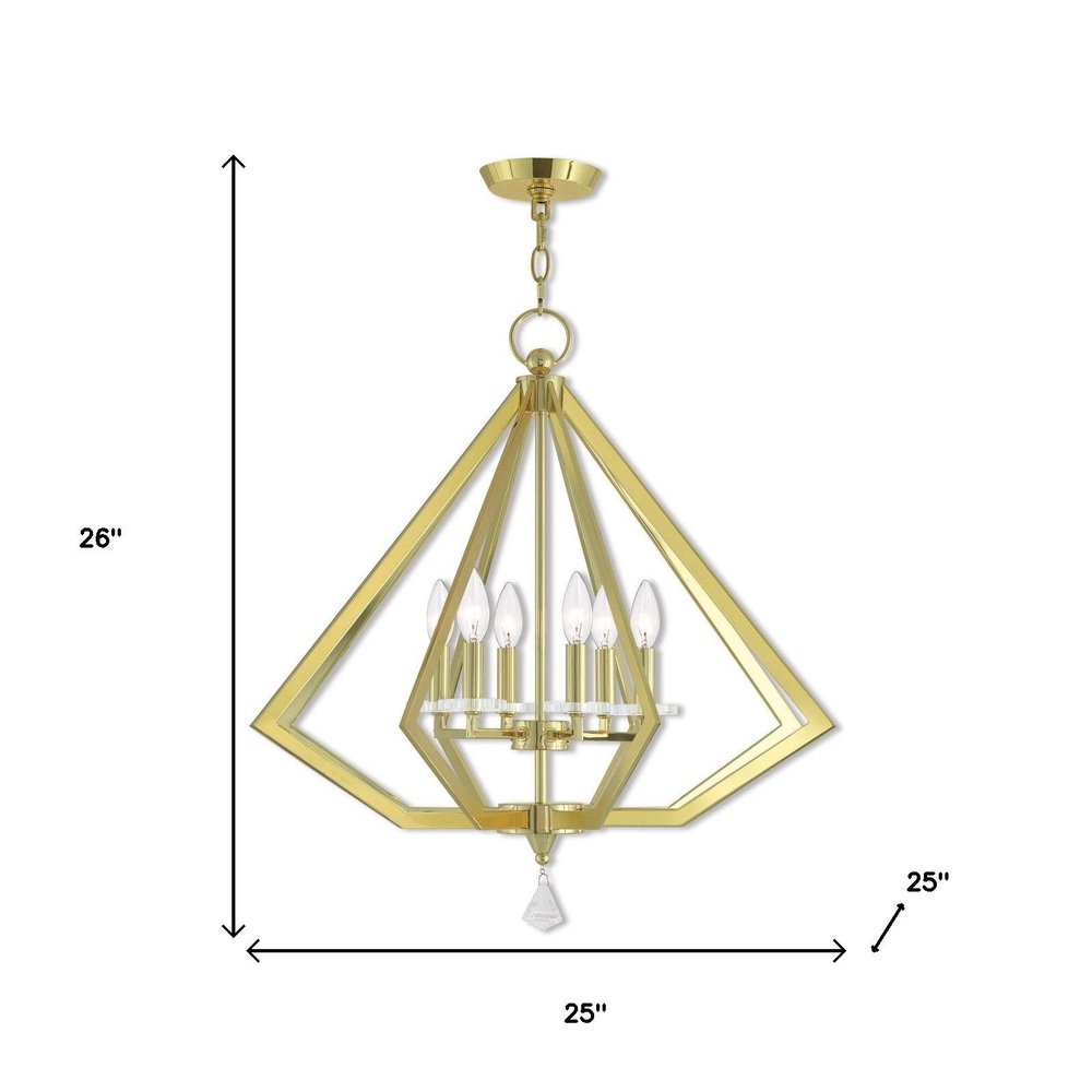 Brass Six Light Metal Dimmable Chandelier With Shades