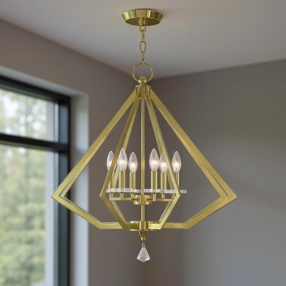 Brass Six Light Metal Dimmable Chandelier With Shades