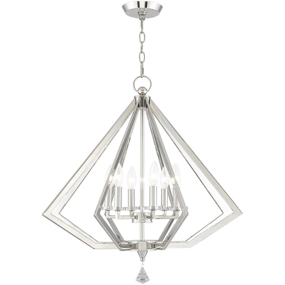 Nickel Six Light Metal Dimmable Chandelier With Shades