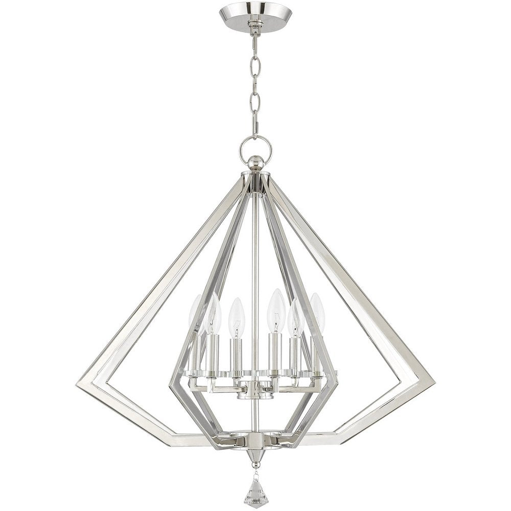 Nickel Six Light Metal Dimmable Chandelier With Shades