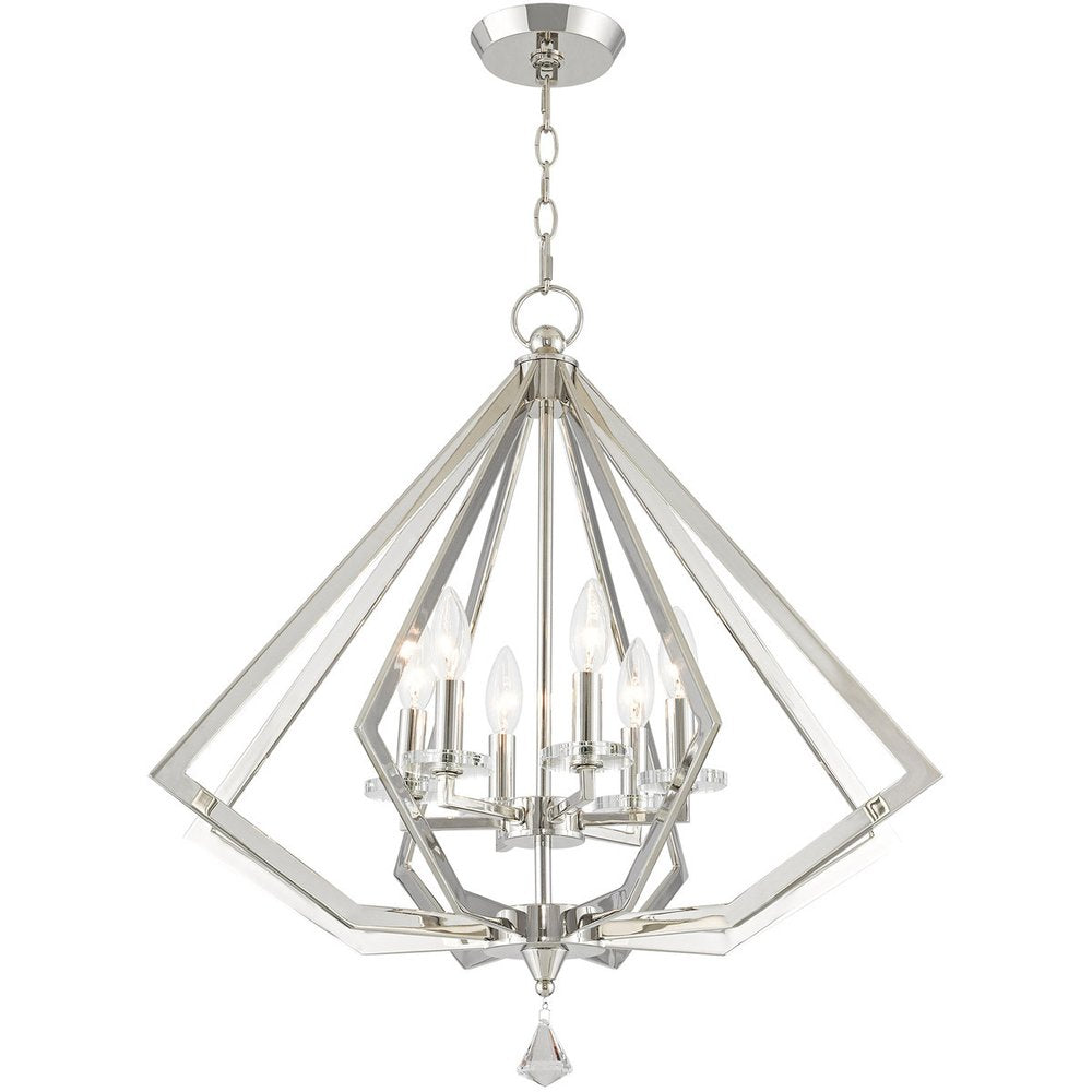 Nickel Six Light Metal Dimmable Chandelier With Shades