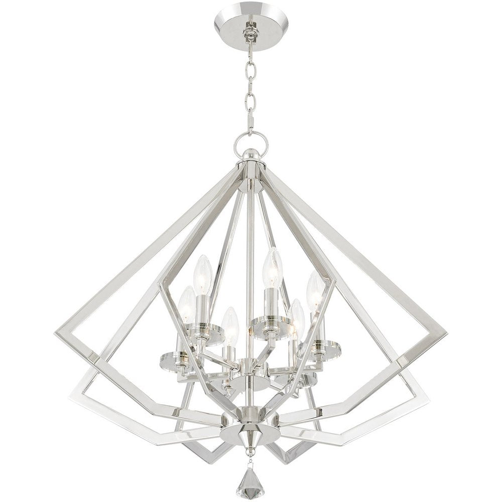 Nickel Six Light Metal Dimmable Chandelier With Shades
