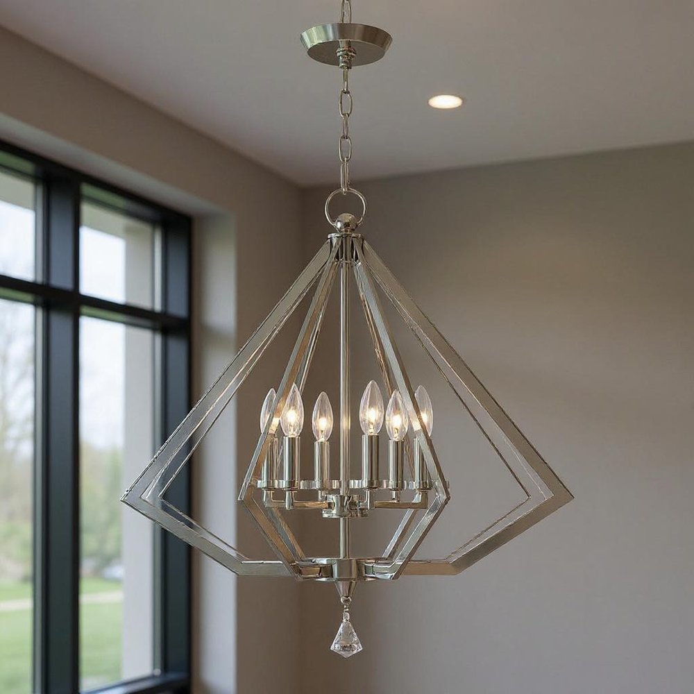 Nickel Six Light Metal Dimmable Chandelier With Shades