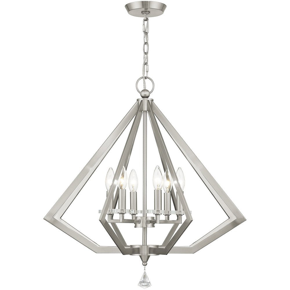 Nickel Six Light Metal Dimmable Chandelier With Shades