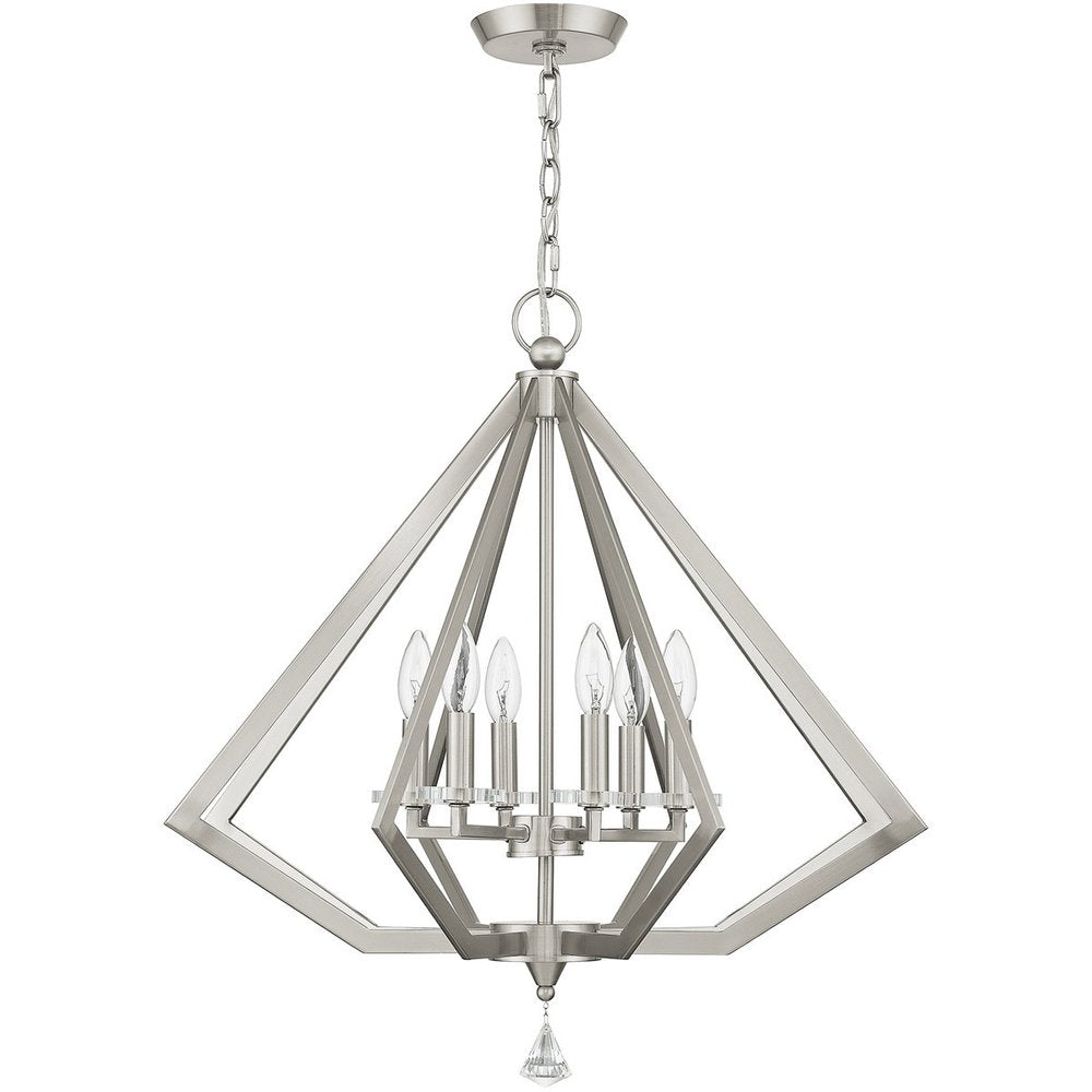 Nickel Six Light Metal Dimmable Chandelier With Shades