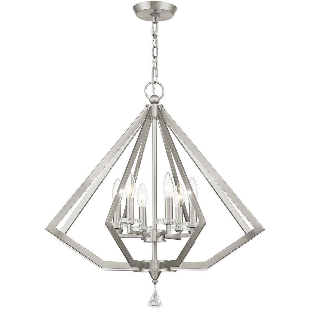 Nickel Six Light Metal Dimmable Chandelier With Shades