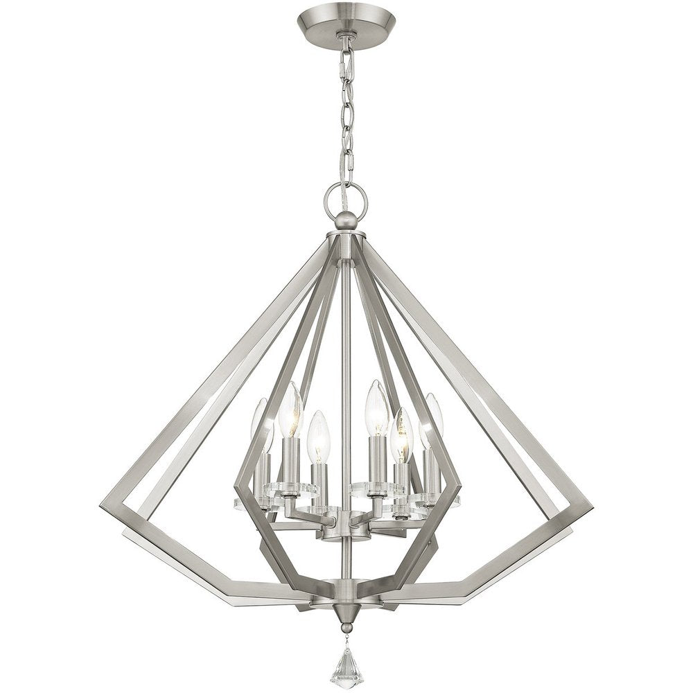 Nickel Six Light Metal Dimmable Chandelier With Shades