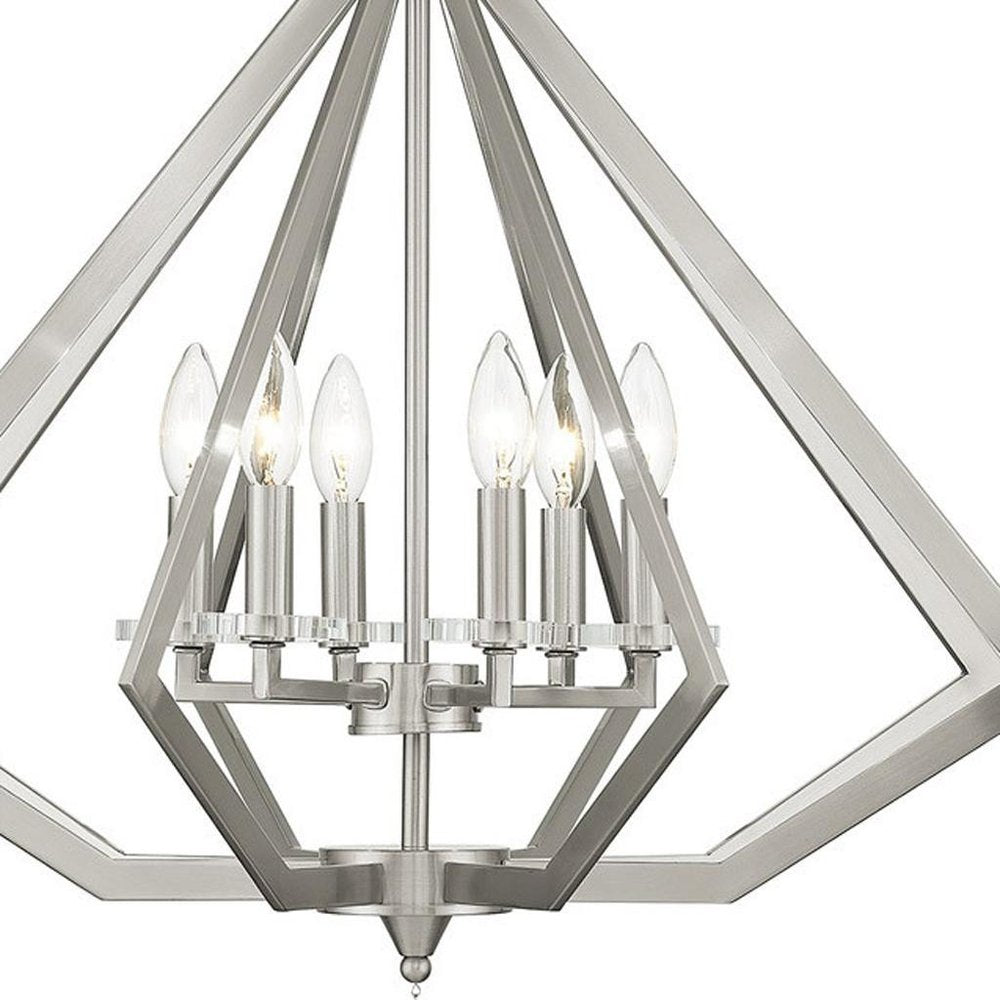 Nickel Six Light Metal Dimmable Chandelier With Shades