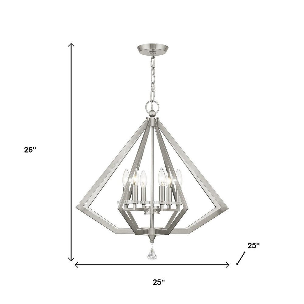 Nickel Six Light Metal Dimmable Chandelier With Shades