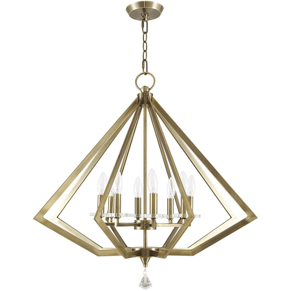 Antiqued Brass Eight Light Metal Dimmable Chandelier With Shades